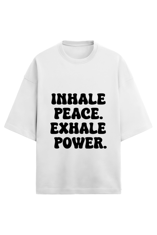 Inhale Peace. Exhale Power. Oversized Puff Print T-Shirt – Signature Drop | Unisex Fit - Wolf Theory